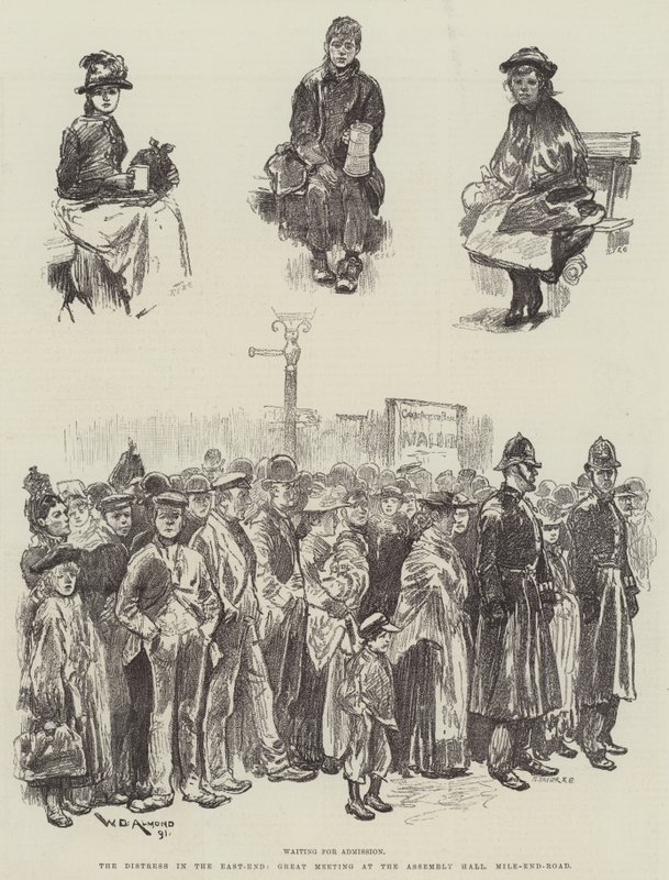 A szorongás az East-Endben, Nagy Találkozó a Kongresszusi teremben, Mile-End-Road alkotó: William Douglas Almond