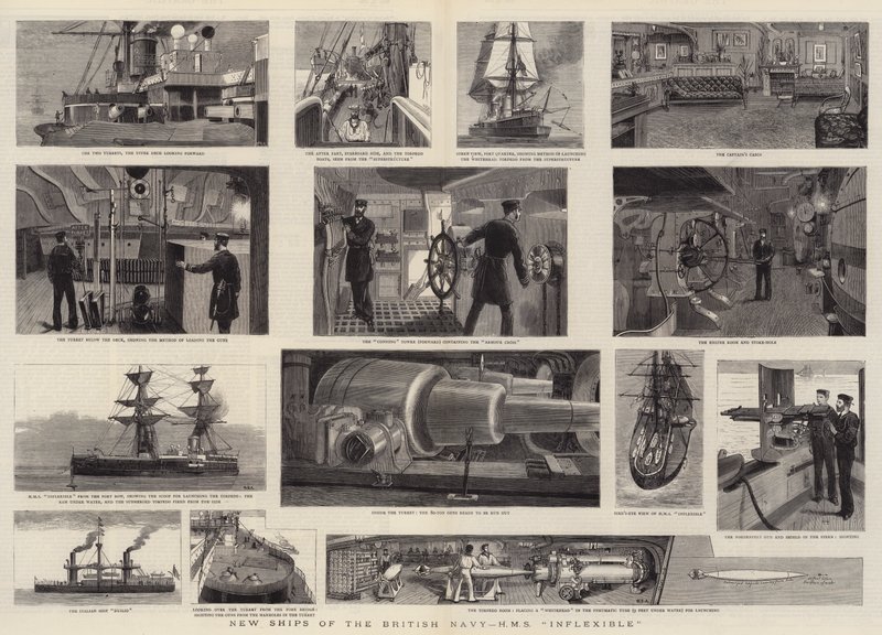 A brit haditengerészet új hajói, HMS Inflexible alkotó: William Edward Atkins