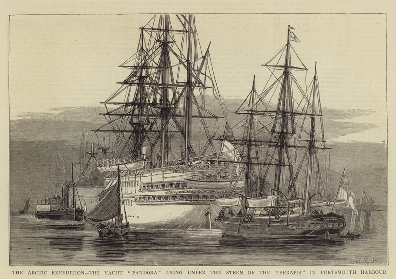 Az Arctic Expedition, a Pandora Yacht a Serapis tatja alatt fekszik Portsmouth kikötőjében alkotó: William Edward Atkins