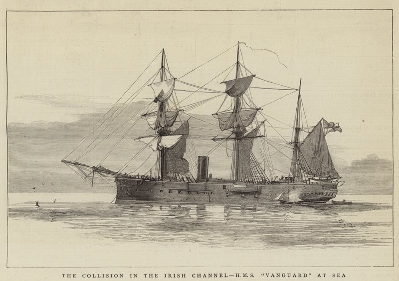 Ütközés az Ír-csatornában, HMS Vanguard a tengeren alkotó: William Edward Atkins