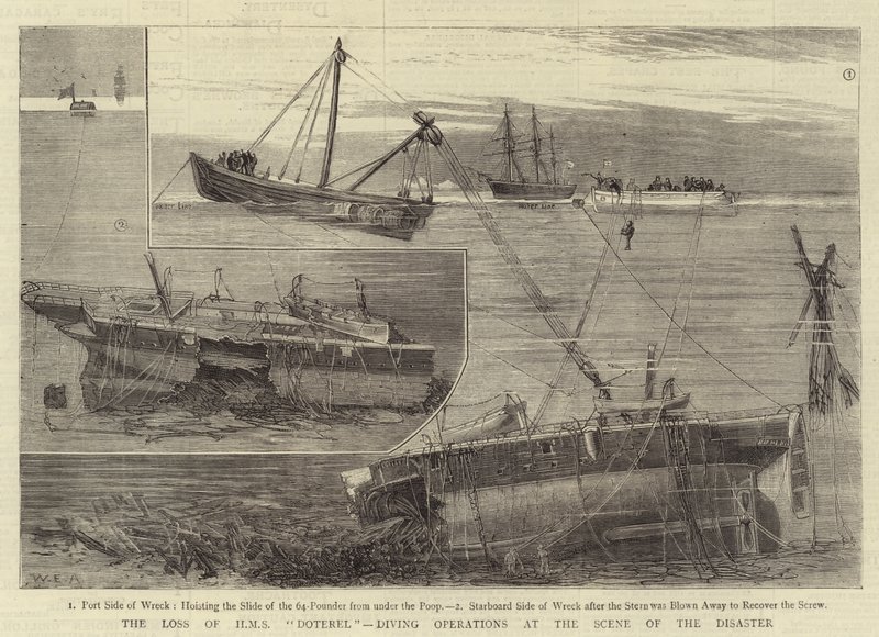 A HMS Doterel elvesztése, Búvárműveletek a katasztrófa helyszínén alkotó: William Edward Atkins