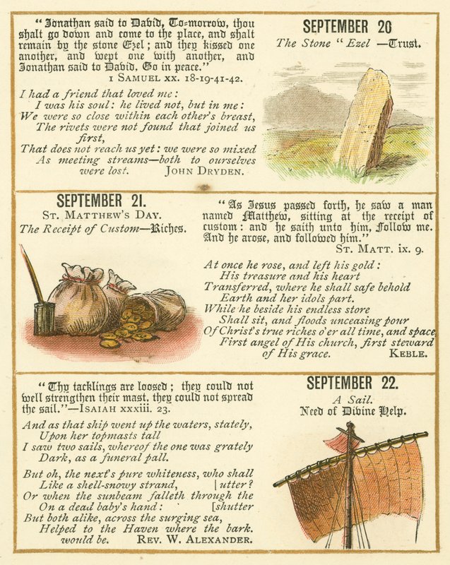 Oldal a Biblia emblémás évfordulós könyvéből (színes litográfia) alkotó: William Foster