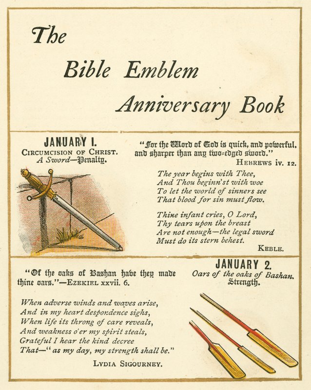 Oldal a Biblia emblémás évfordulós könyvéből (színes litográfia) alkotó: William Foster