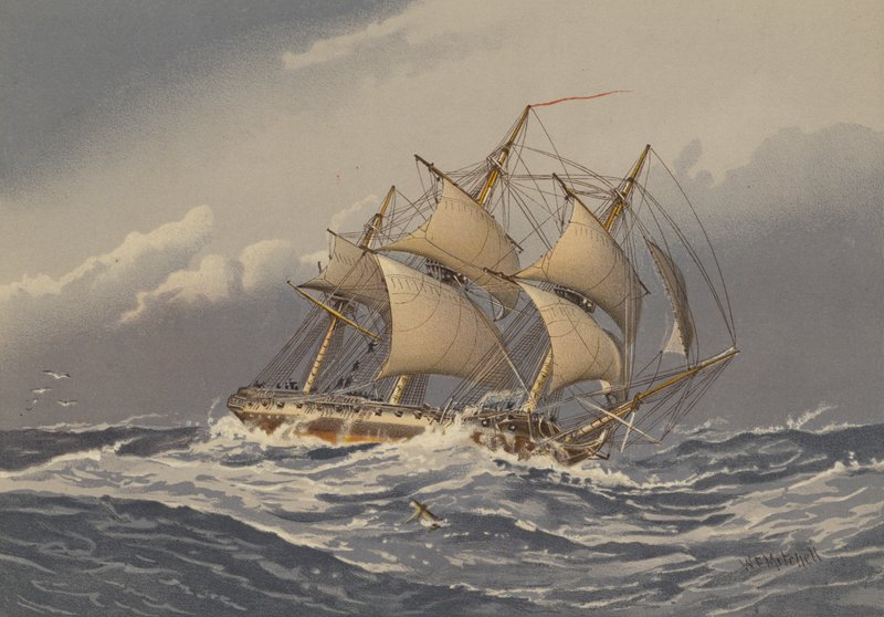 Egy 28 ágyús fregatt, 1794 körül alkotó: William Frederick Mitchell