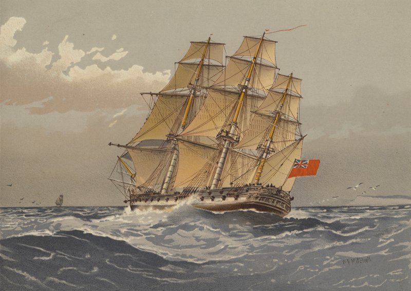 Egy 38 ágyús fregatt, 1770 körül alkotó: William Frederick Mitchell