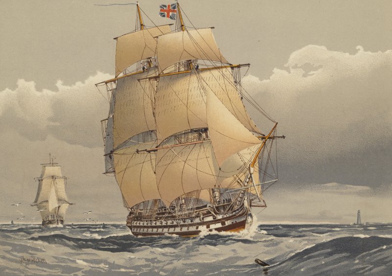 A vonal 74 ágyús hajója, 1794 körül alkotó: William Frederick Mitchell