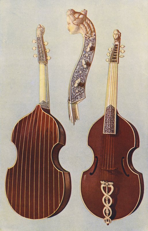 Hangszerek: Viola da gamba (színes litográfia) alkotó: William Gibb