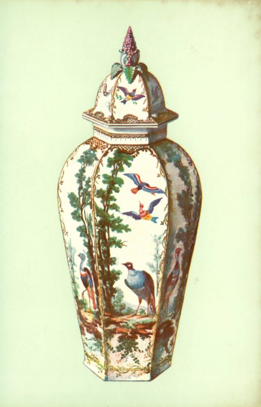 Váza, Bristol, egzotikus madarakkal (színes litho) alkotó: William Gibb