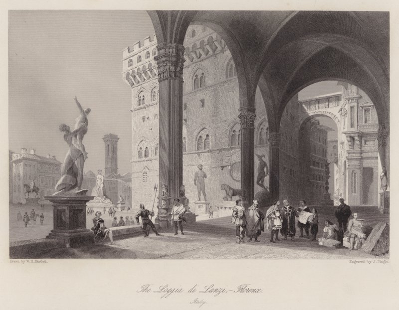 A Loggia di Lanzi, Firenze, Olaszország (metszet) alkotó: William H. Bartlett