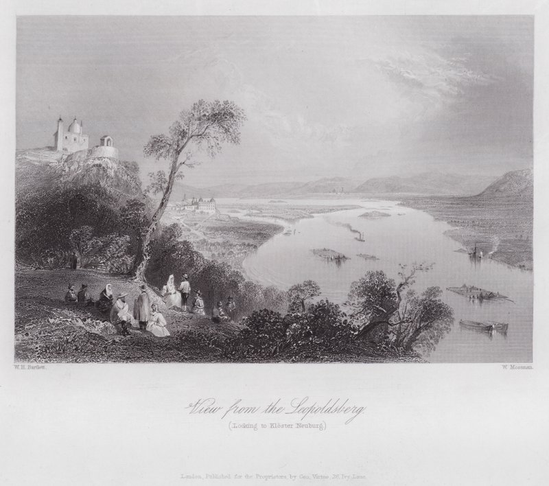 Kilátás a Leopoldsbergről, a Kloster Neuburgra néz (metszet) alkotó: William H. Bartlett