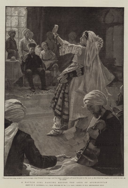 Egy Nautch lány táncol az afganisztáni Amir előtt alkotó: William Hatherell