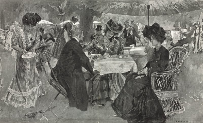 Délutáni tea a Kensington Gardensben alkotó: William Hatherell