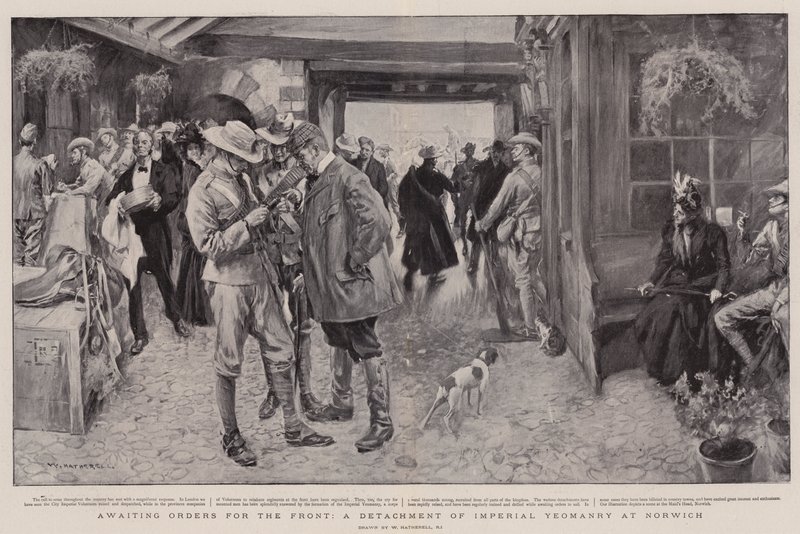 Parancsra vár a frontra, a Birodalmi Yeomanry különítménye Norwichban alkotó: William Hatherell