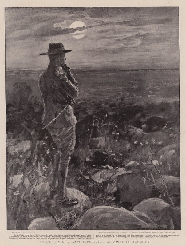 B-P virrasztása, utolsó pillantás az éjszakában Mafekingben alkotó: William Hatherell
