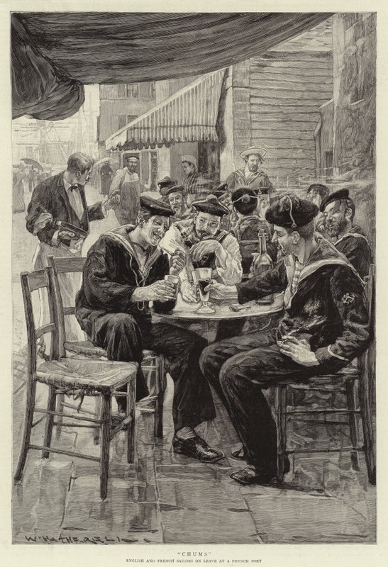 Csajok, angol és francia tengerészek szabadságon egy francia kikötőben alkotó: William Hatherell