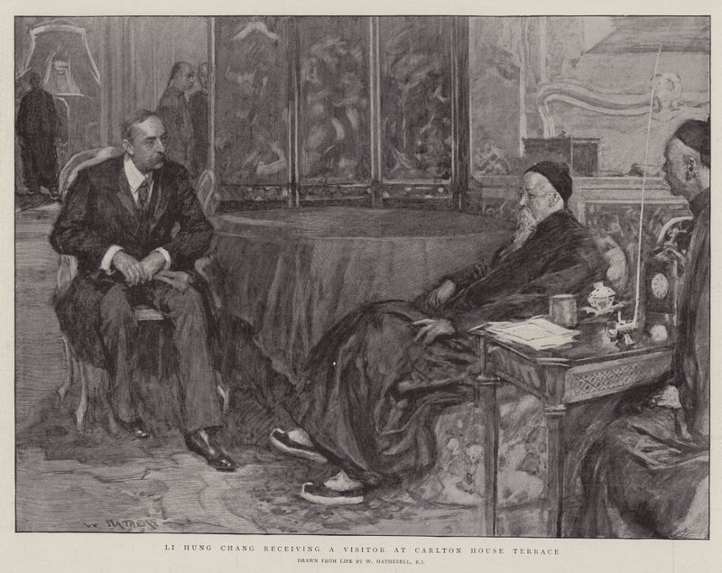 Li Hung Chang látogatót fogad a Carlton House Terrace-en alkotó: William Hatherell