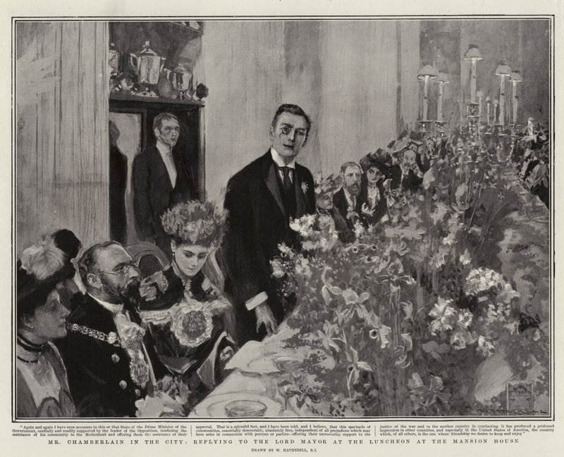 Chamberlain úr a városban, válaszol a főpolgármesternek a Mansion House-ban tartott ebéden alkotó: William Hatherell