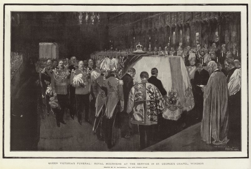 Viktória királynő temetése, Királyi Gyászolók a Szent György-kápolnában, Windsor alkotó: William Hatherell
