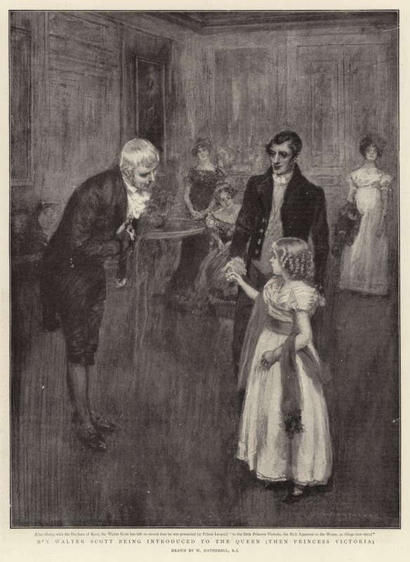 Sir Walter Scottot bemutatják a királynőnek, majd Viktória hercegnőnek alkotó: William Hatherell