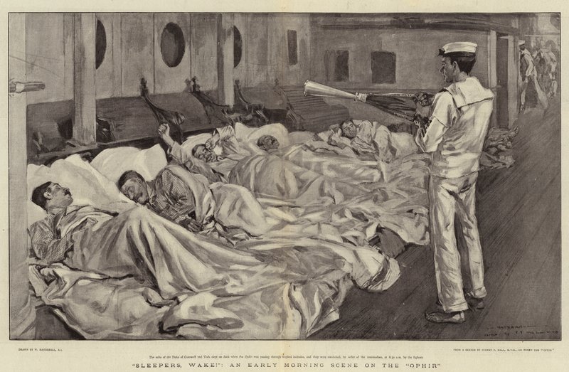 Sleepers, Wake!, egy kora reggeli jelenet az Ophirban alkotó: William Hatherell
