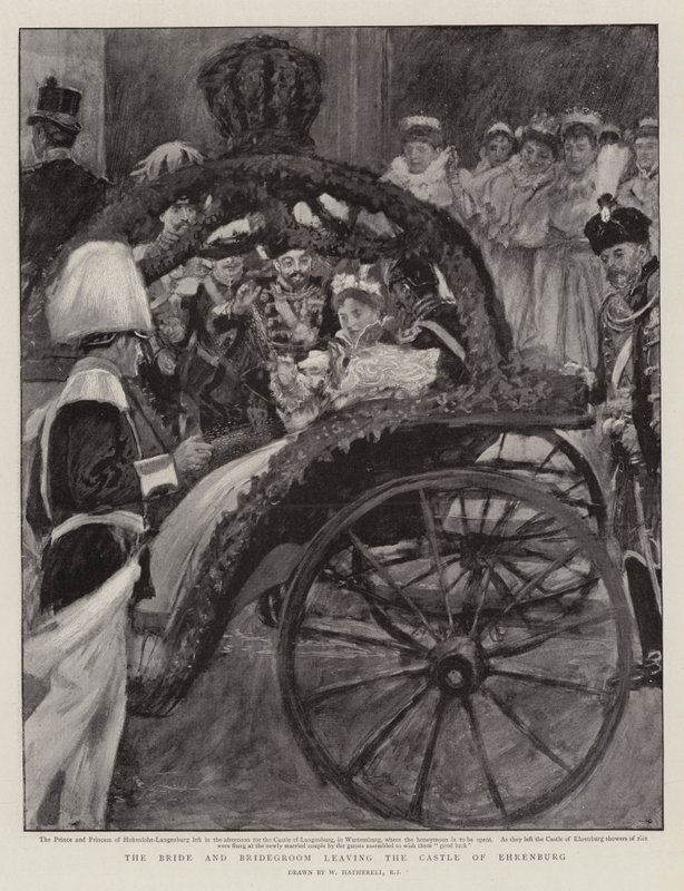 A menyasszony és a vőlegény elhagyja Ehrenburg kastélyát alkotó: William Hatherell