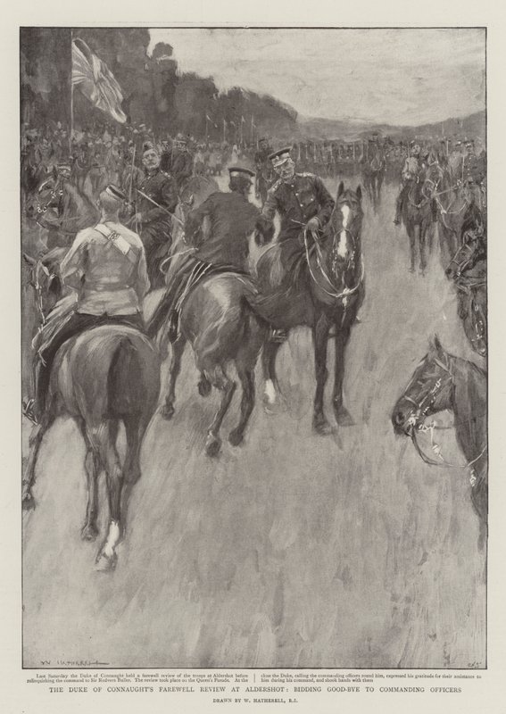 A Connaught hercegének búcsúztatója Aldershotban, búcsút intve a parancsnokoknak alkotó: William Hatherell