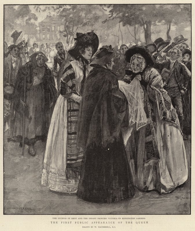 A királynő első nyilvános megjelenése alkotó: William Hatherell