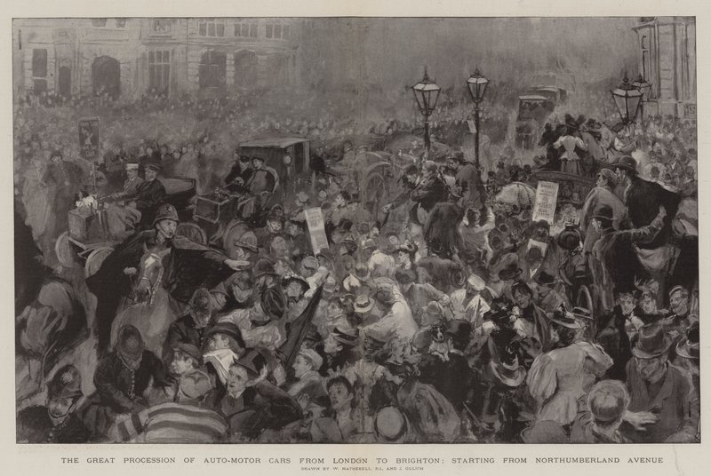 Az autók nagy menete Londonból Brightonba, a Northumberland Avenue-ról indulva alkotó: William Hatherell