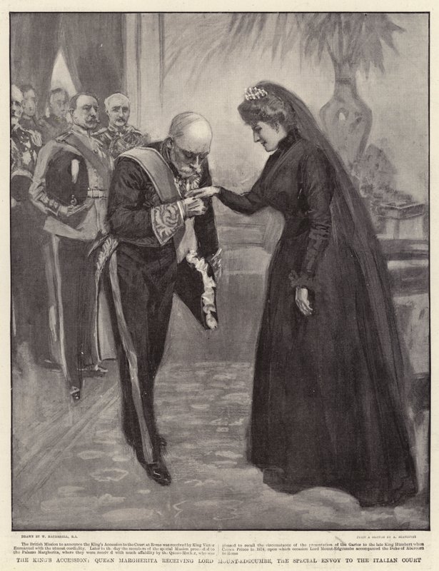 A király csatlakozása, Margherita királynő fogadja Lord Mount-Edgcumbe-t, az olasz udvar különmegbízottját alkotó: William Hatherell