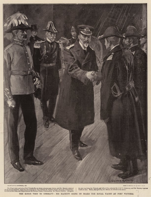 A király németországi látogatása, Őfelsége a Royal Yacht fedélzetén, Port Victoria-ban alkotó: William Hatherell