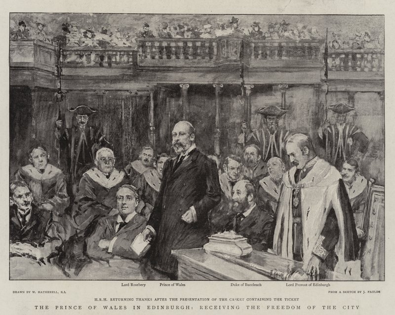 A walesi herceg Edinburgh-ban, megkapja a város szabadságát alkotó: William Hatherell