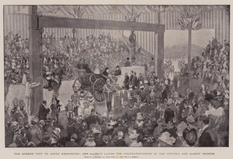 A királynő látogatása Dél-Kensingtonban, Őfelsége a Victoria and Albert Múzeum alapkövének letétele alkotó: William Hatherell