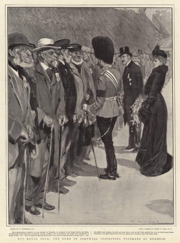 A királyi körút, Cornwall hercege a veteránokat vizsgálja Dunedinben alkotó: William Hatherell