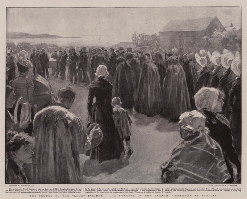 A Léda incidens folytatása, a francia halász temetése Etaples-ban alkotó: William Hatherell