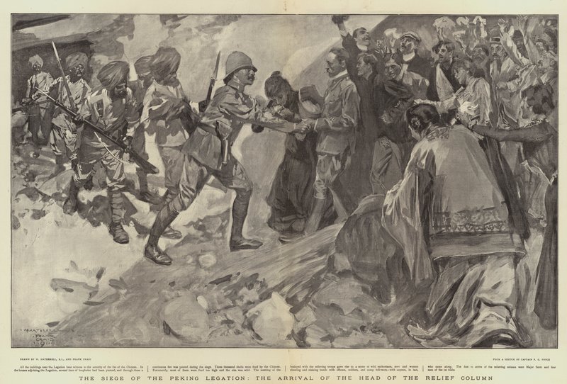 A pekingi követség ostroma, a segélyoszlop vezetőjének érkezése alkotó: William Hatherell
