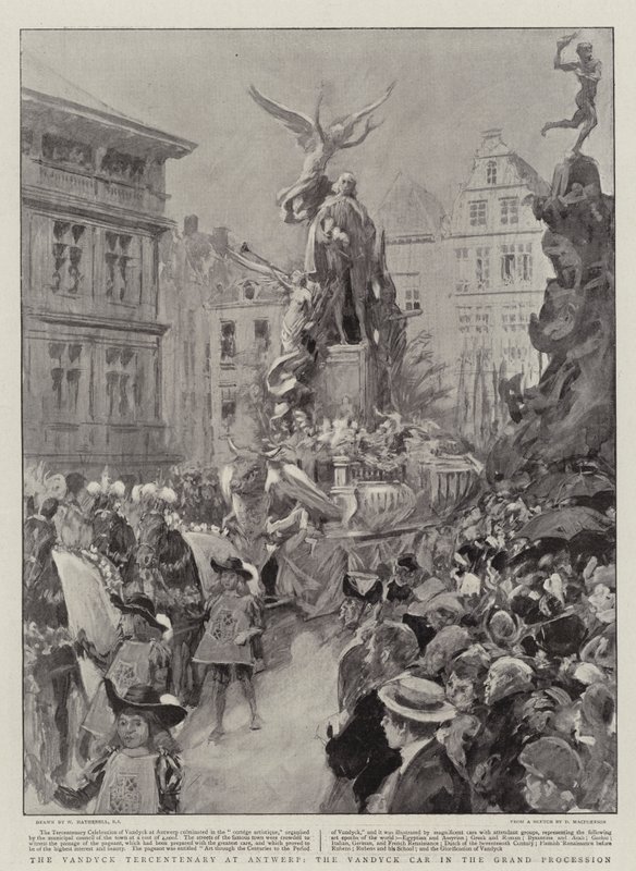 A Vandyck Tercentenárium Antwerpenben, a Vandyck-kocsi a nagy menetben alkotó: William Hatherell