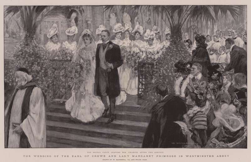 Crewe grófja és Lady Margaret Primrose esküvője a Westminster Abbeyben alkotó: William Hatherell