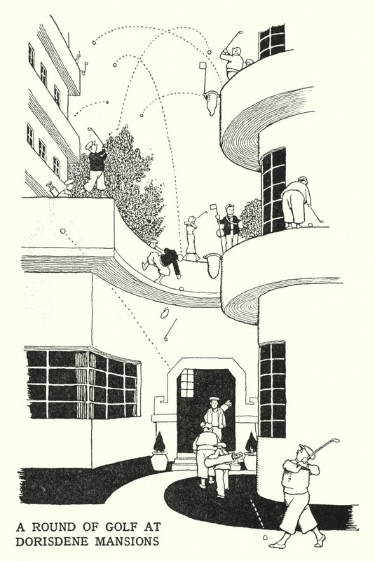 Golfkör a Dorisdene Mansionsban (litho) alkotó: William Heath Robinson