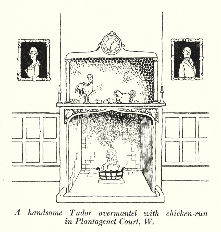 Egy jóképű Tudor-takaró, csirkehússal a Plantagenet Courtban, W (litho) alkotó: William Heath Robinson