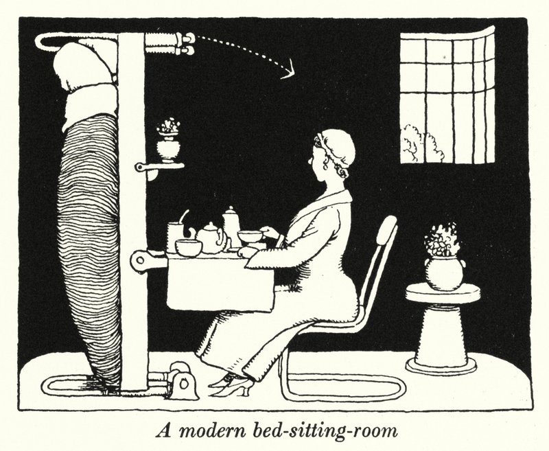 Modern hálószoba (litho) alkotó: William Heath Robinson