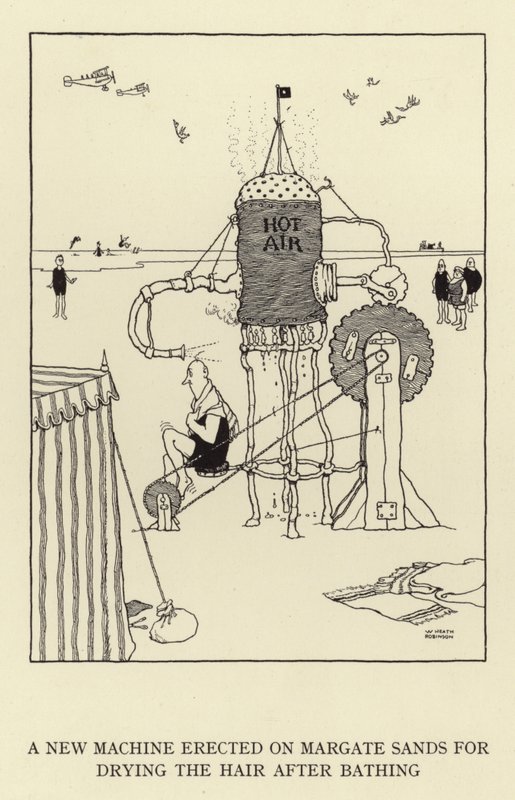 Egy új gépet állítottak fel a Margate Sands-en a fürdés utáni hajszárításhoz alkotó: William Heath Robinson