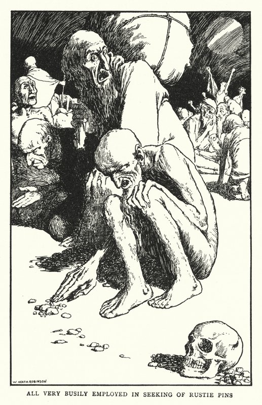 Mindannyian nagyon elfoglaltak a rozsdás csapok keresésében (litho) alkotó: William Heath Robinson