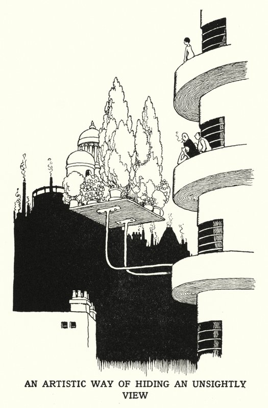 A csúnya kilátás elrejtésének művészi módja (litho) alkotó: William Heath Robinson