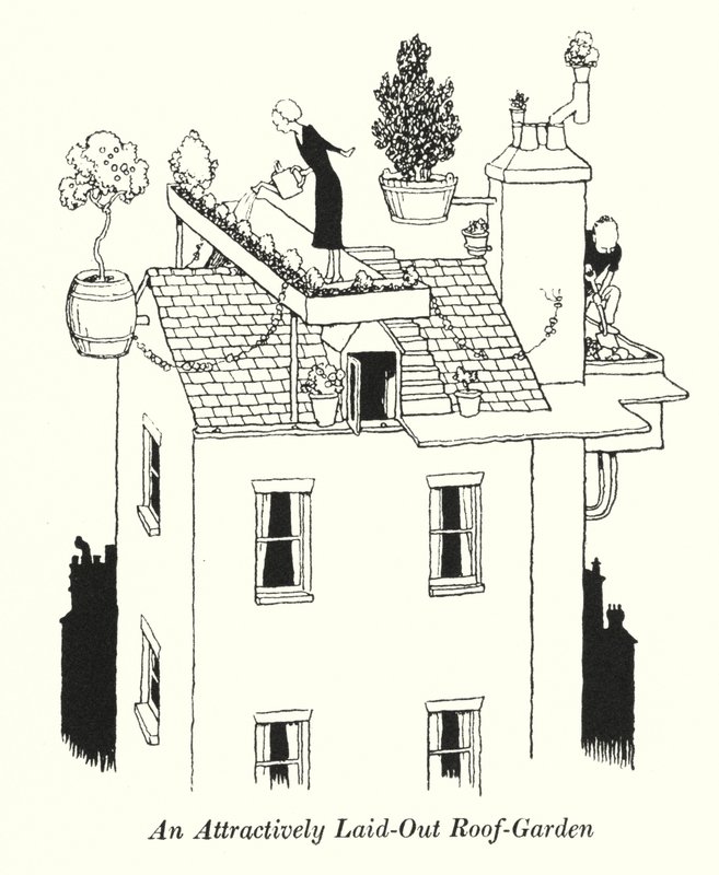 Egy vonzóan kialakított tetőkert (litho) alkotó: William Heath Robinson