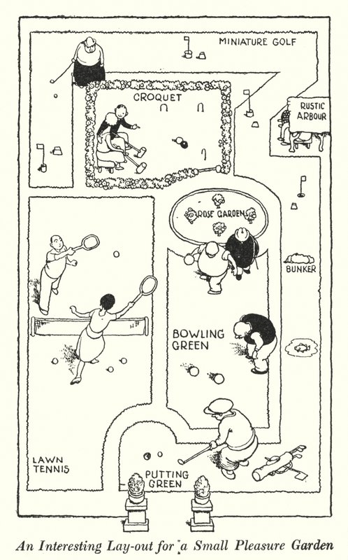 Érdekes elrendezés egy kis örömkerthez (litho) alkotó: William Heath Robinson