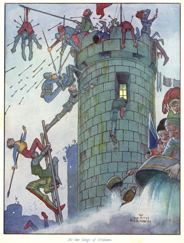 Orléans ostrománál alkotó: William Heath Robinson