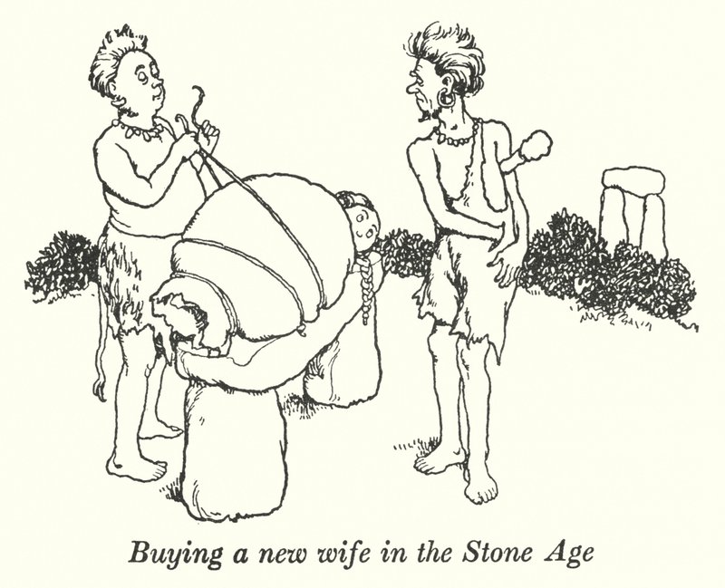 Új feleség vásárlása a kőkorszakban (litho) alkotó: William Heath Robinson
