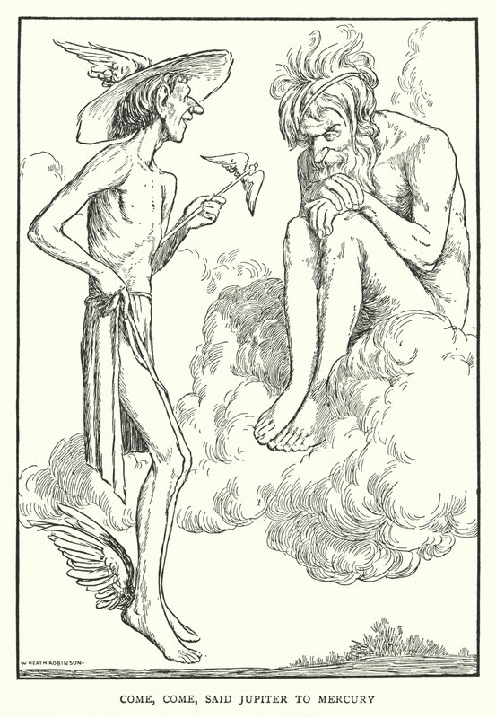 Gyere, gyere mondta Jupiter a Merkúrnak (litho) alkotó: William Heath Robinson