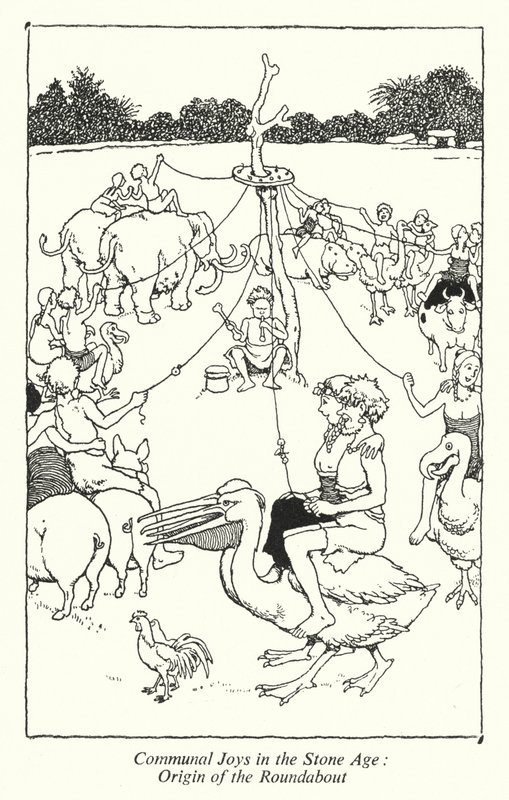 Közösségi örömök a kőkorszakban, a körforgalom eredete (litho) alkotó: William Heath Robinson