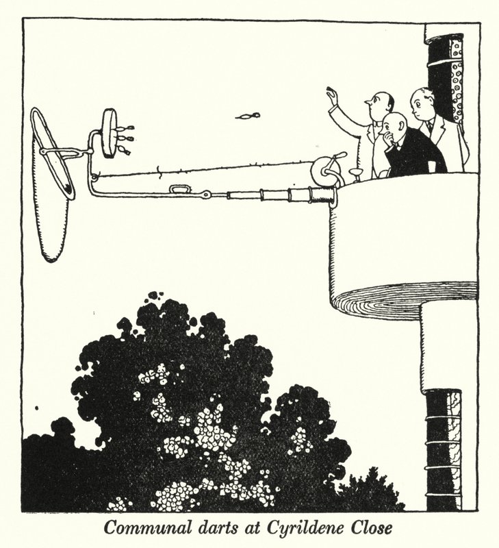 Közösségi darts a Cyrildene Close-ban (litho) alkotó: William Heath Robinson